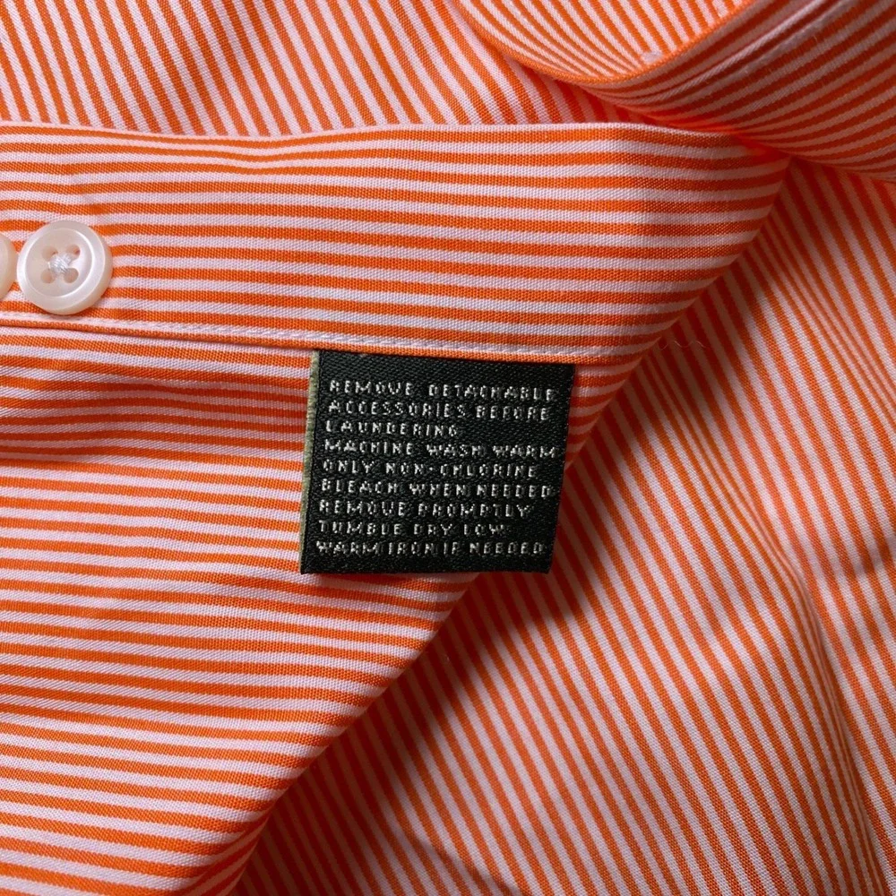 Lauren Ralph Lauren Non Iron Dress Shirt Mens 16 32/33‎ Orange White Stripe